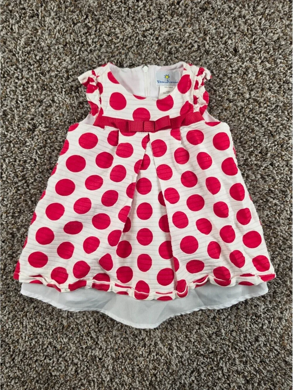 Vintage Florence Eiseman Baby Girls Sz 12M Sleeveless Dress Red White Polka Dot